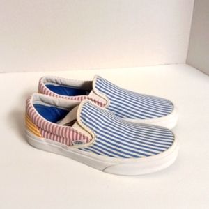 Vans Classic Slip On Blue Pink Striped Boat Sneakers Shoes Low Top Womens 8.0